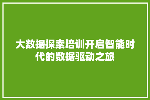 大数据探索培训开启智能时代的数据驱动之旅