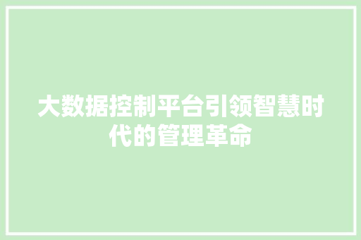 大数据控制平台引领智慧时代的管理革命  第1张
