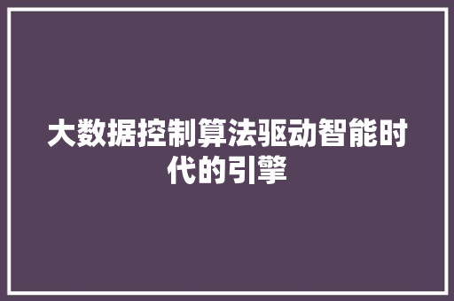 大数据控制算法驱动智能时代的引擎