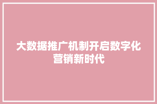 大数据推广机制开启数字化营销新时代  第1张