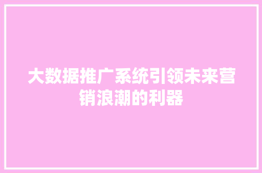 大数据推广系统引领未来营销浪潮的利器  第1张