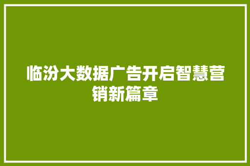 临汾大数据广告开启智慧营销新篇章