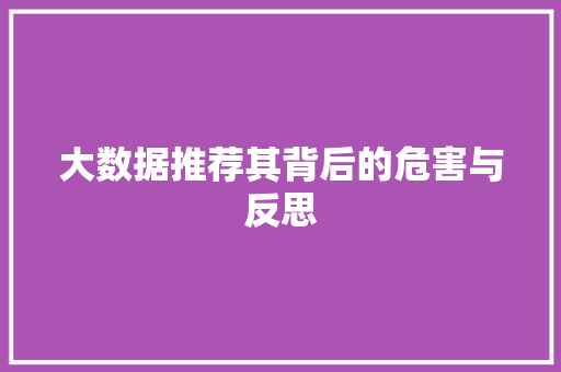 大数据推荐其背后的危害与反思  第1张