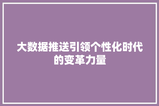 大数据推送引领个性化时代的变革力量