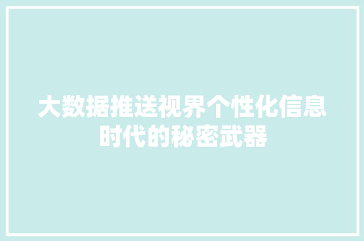 大数据推送视界个性化信息时代的秘密武器