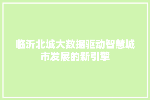 临沂北城大数据驱动智慧城市发展的新引擎