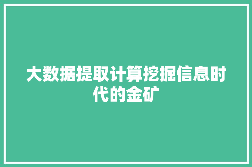 大数据提取计算挖掘信息时代的金矿  第1张