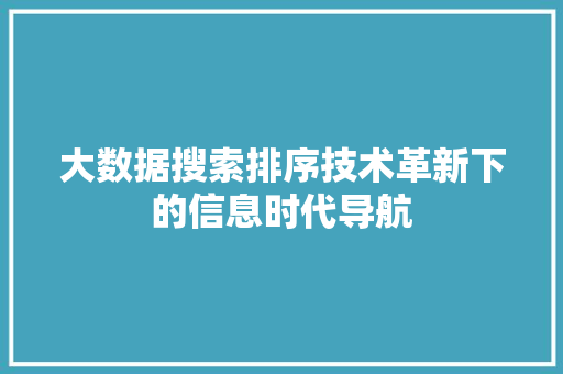 大数据搜索排序技术革新下的信息时代导航