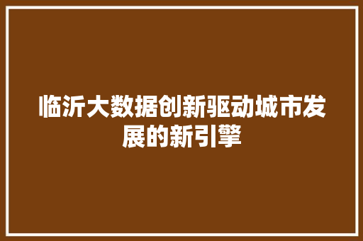 临沂大数据创新驱动城市发展的新引擎