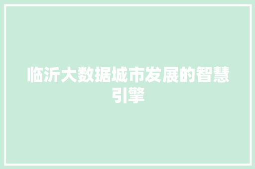 临沂大数据城市发展的智慧引擎
