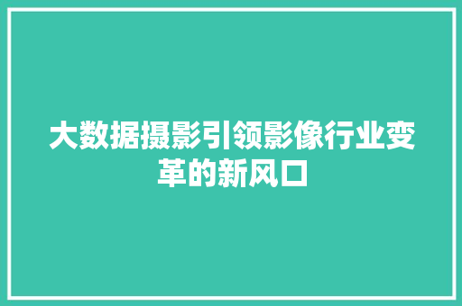 大数据摄影引领影像行业变革的新风口  第1张