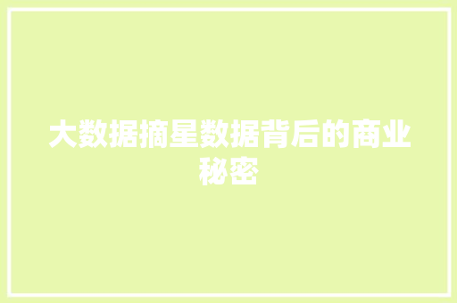 大数据摘星数据背后的商业秘密