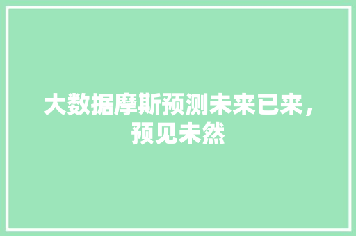 大数据摩斯预测未来已来，预见未然