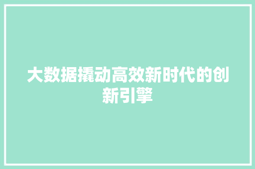 大数据撬动高效新时代的创新引擎
