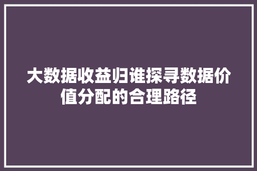 大数据收益归谁探寻数据价值分配的合理路径