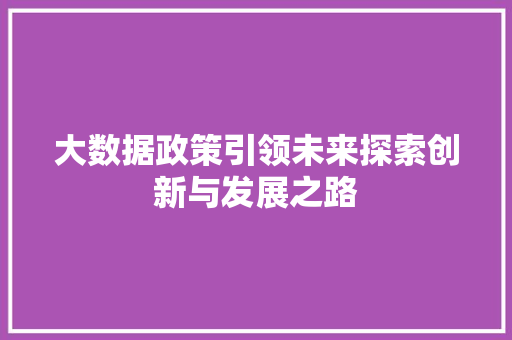 大数据政策引领未来探索创新与发展之路