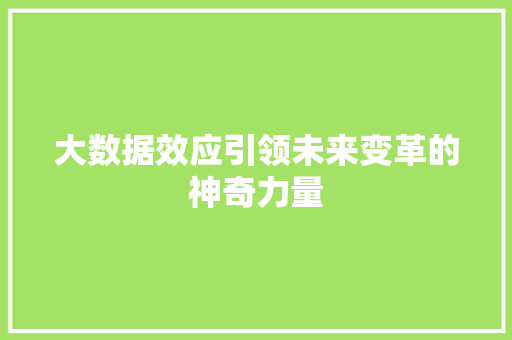 大数据效应引领未来变革的神奇力量