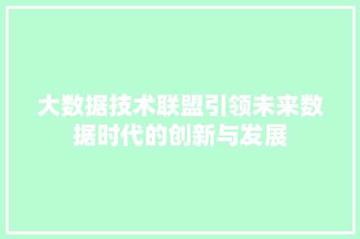 大数据技术联盟引领未来数据时代的创新与发展