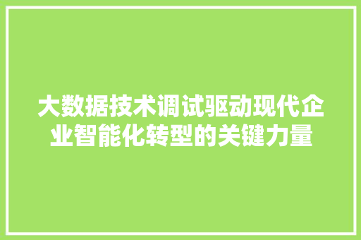 大数据技术调试驱动现代企业智能化转型的关键力量