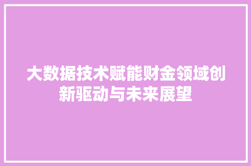 大数据技术赋能财金领域创新驱动与未来展望