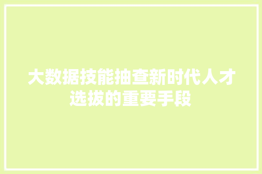 大数据技能抽查新时代人才选拔的重要手段