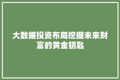 大数据投资布局挖掘未来财富的黄金钥匙