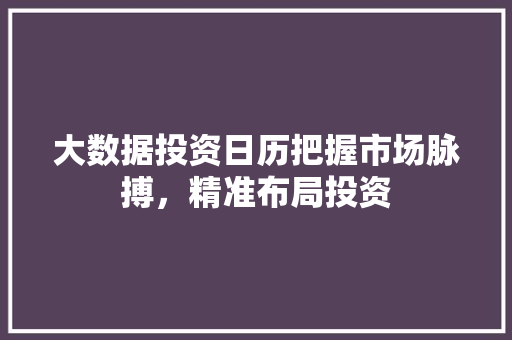 大数据投资日历把握市场脉搏，精准布局投资