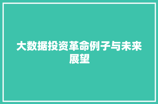大数据投资革命例子与未来展望  第1张