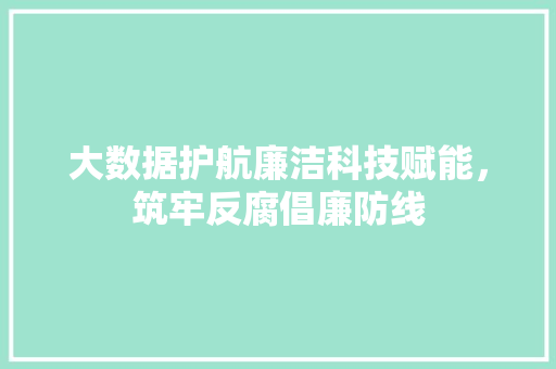 大数据护航廉洁科技赋能，筑牢反腐倡廉防线