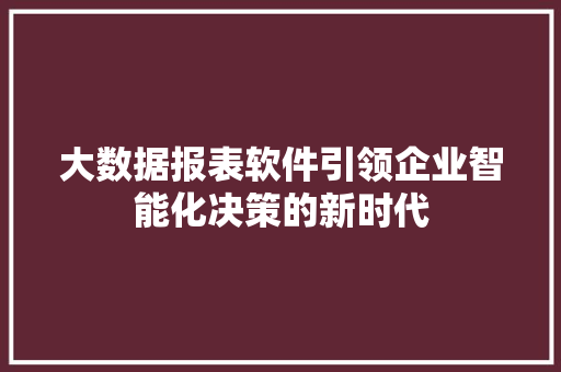 大数据报表软件引领企业智能化决策的新时代