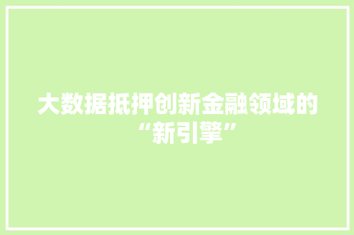 大数据抵押创新金融领域的“新引擎”