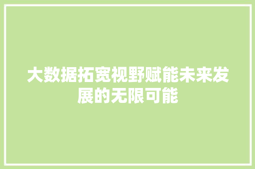 大数据拓宽视野赋能未来发展的无限可能