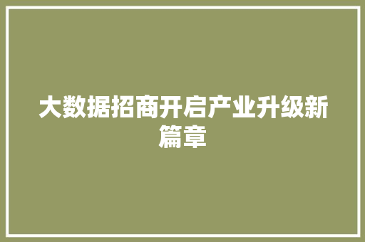 大数据招商开启产业升级新篇章  第1张