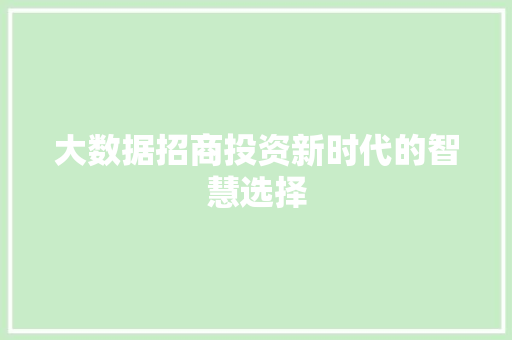 大数据招商投资新时代的智慧选择
