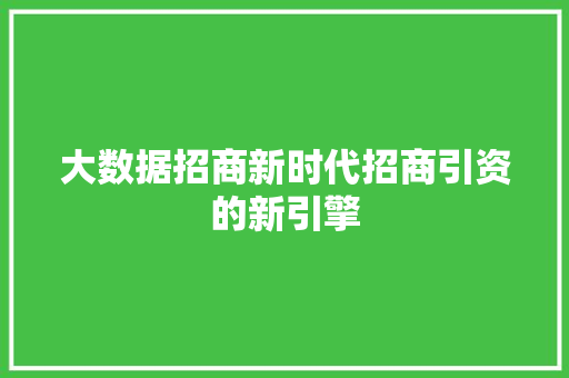 大数据招商新时代招商引资的新引擎