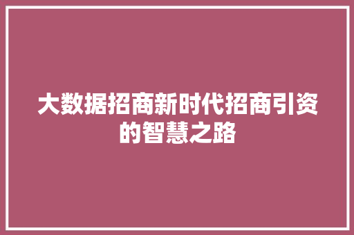 大数据招商新时代招商引资的智慧之路  第1张