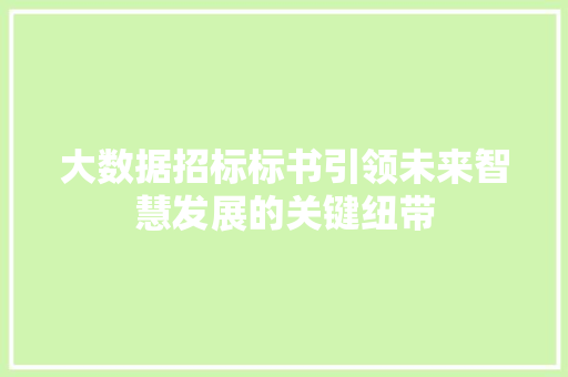 大数据招标标书引领未来智慧发展的关键纽带