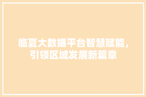 临夏大数据平台智慧赋能，引领区域发展新篇章