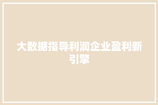 大数据指导利润企业盈利新引擎  第1张