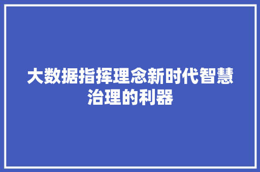 大数据指挥理念新时代智慧治理的利器