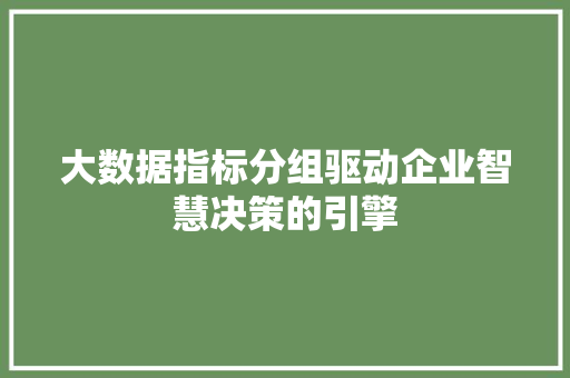 大数据指标分组驱动企业智慧决策的引擎