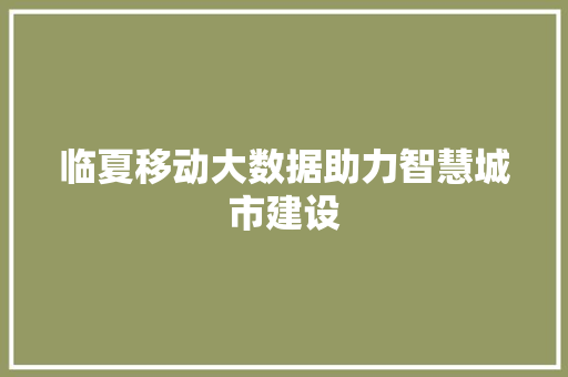 临夏移动大数据助力智慧城市建设