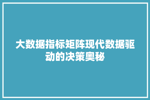 大数据指标矩阵现代数据驱动的决策奥秘