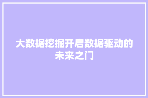 大数据挖掘开启数据驱动的未来之门