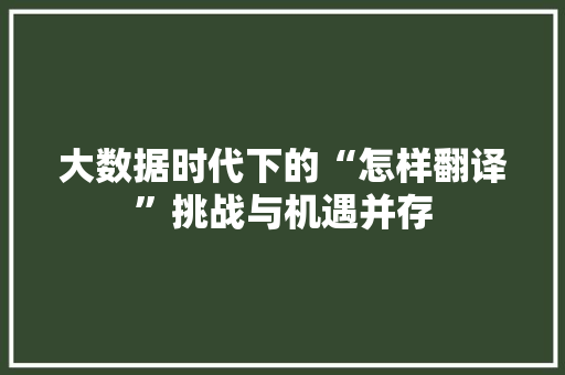 大数据时代下的“怎样翻译”挑战与机遇并存  第1张