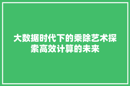 大数据时代下的乘除艺术探索高效计算的未来