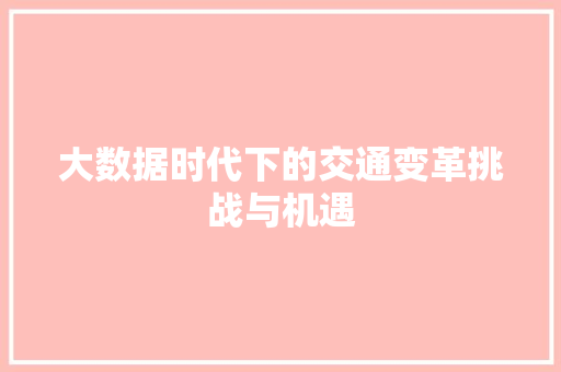 大数据时代下的交通变革挑战与机遇  第1张
