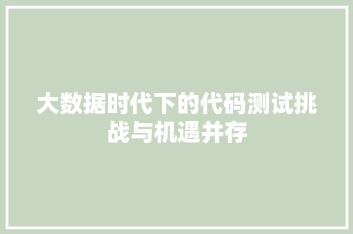 大数据时代下的代码测试挑战与机遇并存