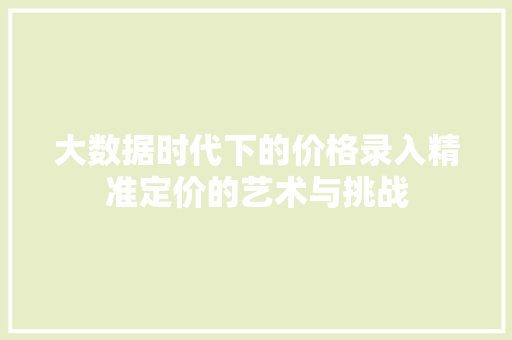 大数据时代下的价格录入精准定价的艺术与挑战