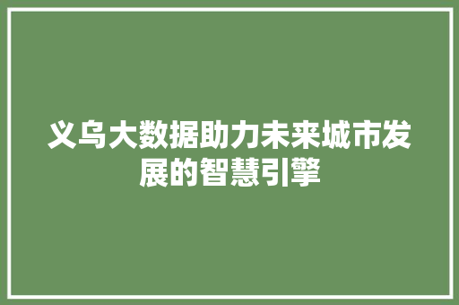 义乌大数据助力未来城市发展的智慧引擎  第1张
